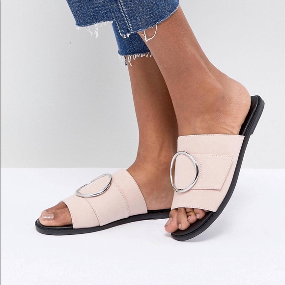 ASOS Shoes - ASOS Nude Slip On Sandals with Silver Buckle